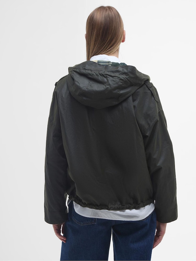 Barbour® Olive Green Inez Short Boxy Wax Jacket - Image 2 of 7