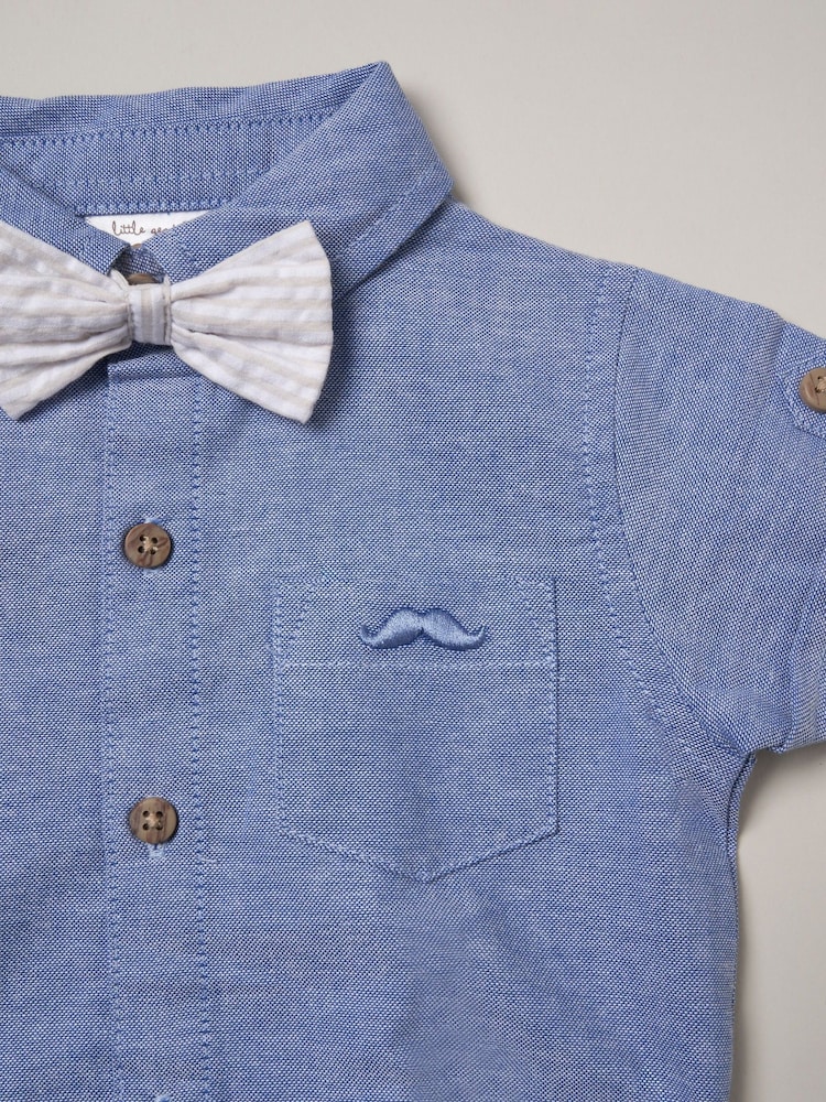 Blau - Little Gent Blue Shirt Bodysuit Bowtie 100% Cotton Shirt and Short Set - Bild 4 von 4