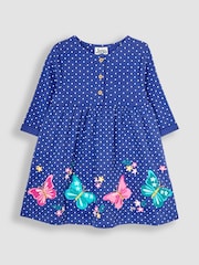 JoJo Maman Bébé Blue Butterfly Appliqué Button Front Dress - Image 1 of 4