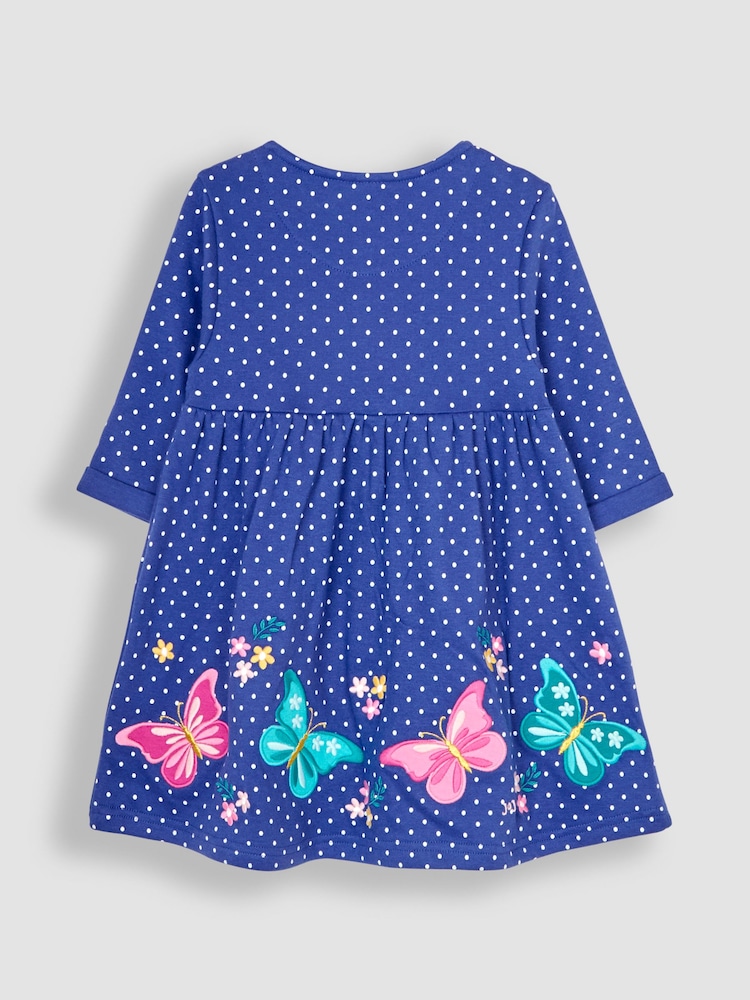 JoJo Maman Bébé Blue Butterfly Appliqué Button Front Dress - Image 2 of 4