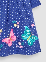 JoJo Maman Bébé Blue Butterfly Appliqué Button Front Dress - Image 4 of 4