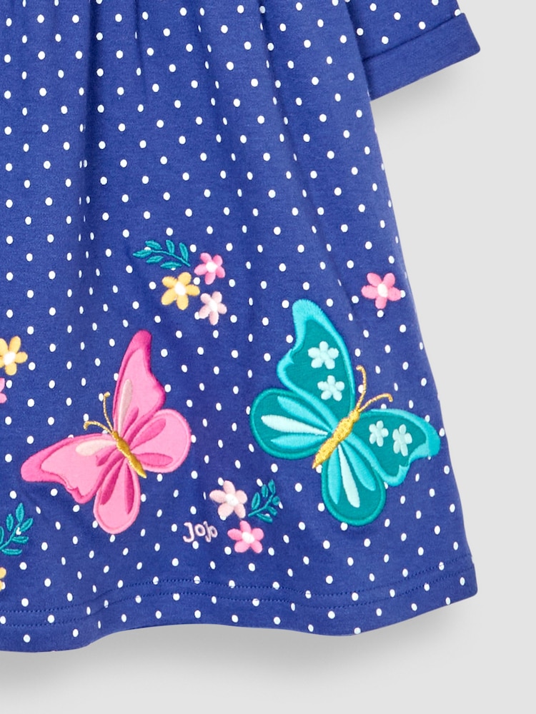 JoJo Maman Bébé Blue Butterfly Appliqué Button Front Dress - Image 4 of 4