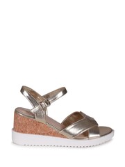 Linzi Gold Infinate Faux Leather Cork Wedges With White Band - Image 2 of 4