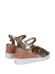 Linzi Gold Infinate Faux Leather Cork Wedges With White Band - Image 4 of 4