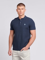 U.S. Polo Assn. Blue Mens Regular Fit Texture Knit Polo Shirt - Image 1 of 7