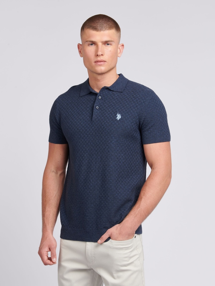 U.S. Polo Assn. Blue Mens Regular Fit Texture Knit Polo Shirt - Image 1 of 7