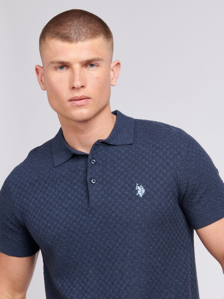 U.S. Polo Assn. Blue Mens Regular Fit Texture Knit Polo Shirt - Image 2 of 7