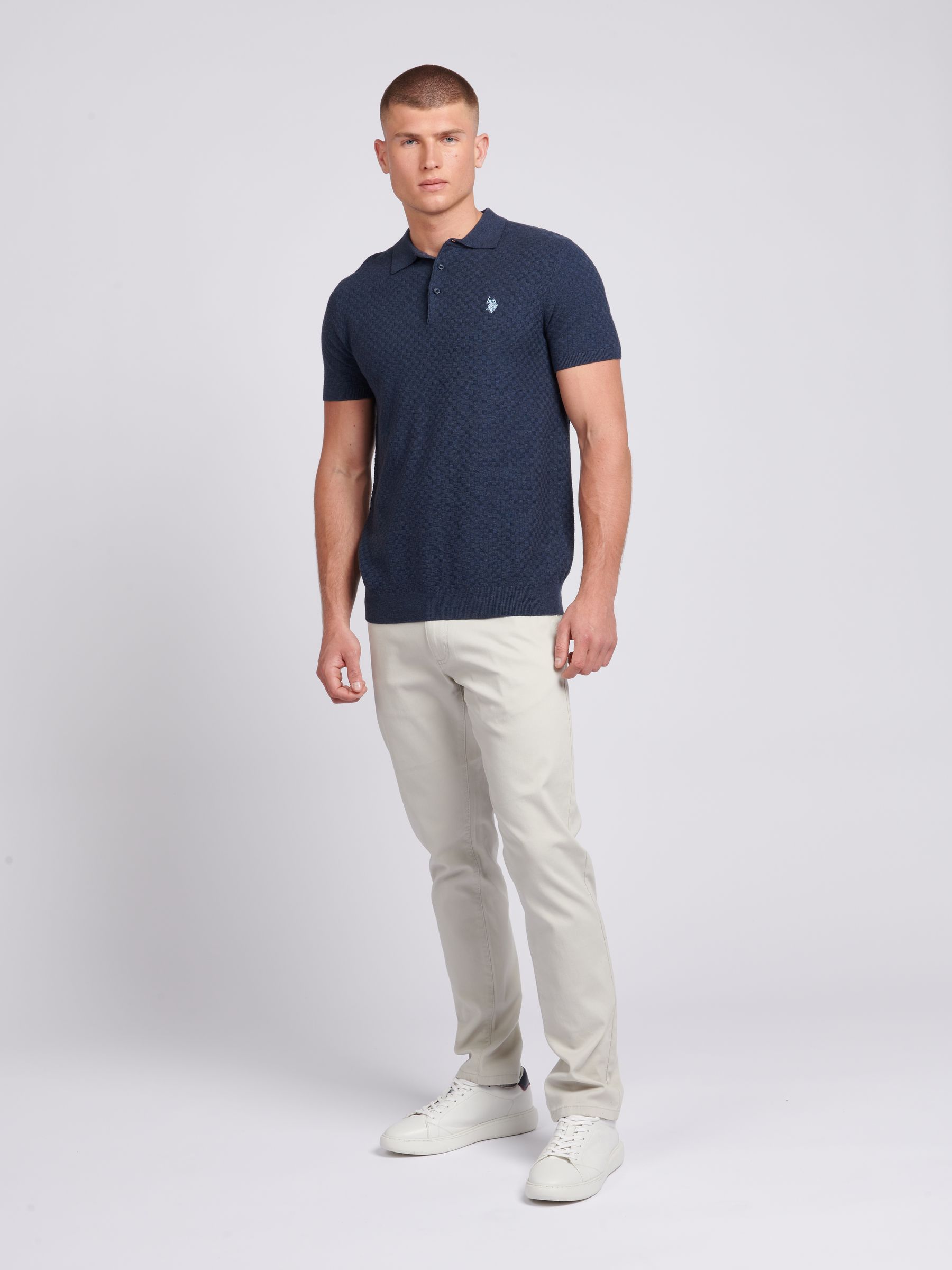 U.S. Polo Assn. Blue Mens Regular Fit Texture Knit Polo Shirt