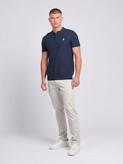 U.S. Polo Assn. Blue Mens Regular Fit Texture Knit Polo Shirt - Image 3 of 7