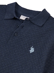 U.S. Polo Assn. Blue Mens Regular Fit Texture Knit Polo Shirt - Image 7 of 7