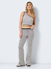 NOISY MAY Black Crochet Stripe Wide Leg Holiday Trousers - Image 2 of 5