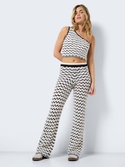 NOISY MAY Black Crochet Stripe Wide Leg Holiday Trousers - Image 4 of 5