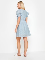 PixieGirl Petite Blue 100% Cotton Tie Front Broderie Dress - Image 3 of 5