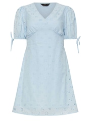 PixieGirl Petite Blue 100% Cotton Tie Front Broderie Dress - Image 5 of 5