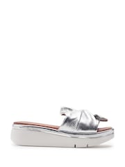Moda in Pelle Silver Ollin Leather Twist Upper Low Wedge Sliders - Image 1 of 4