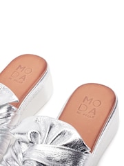 Moda in Pelle Silver Ollin Leather Twist Upper Low Wedge Sliders - Image 3 of 4