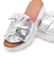 Moda in Pelle Silver Ollin Leather Twist Upper Low Wedge Sliders - Image 4 of 4