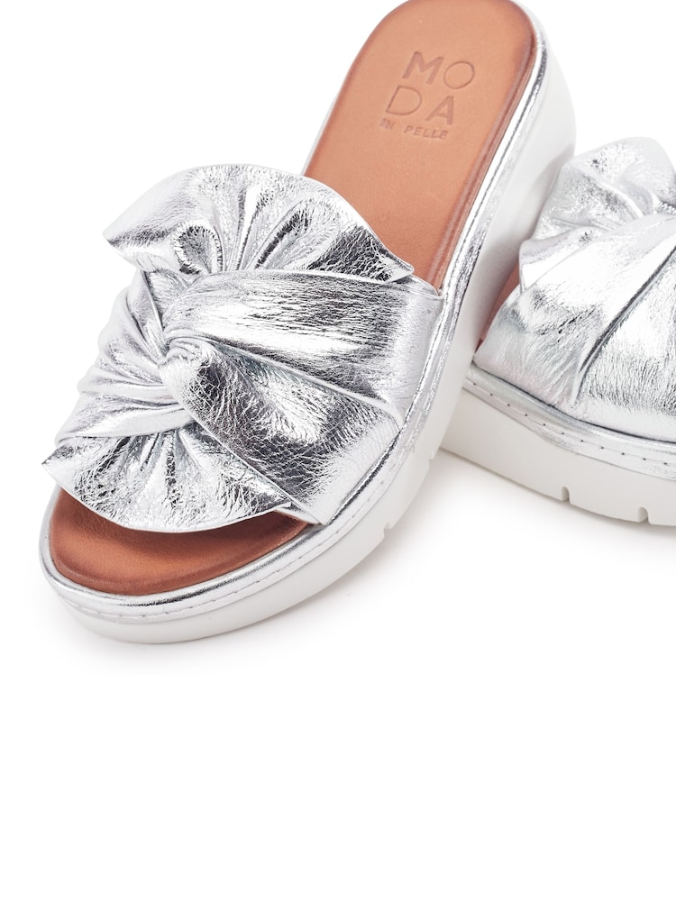 Moda in Pelle Silver Ollin Leather Twist Upper Low Wedge Sliders - Image 4 of 4 Moda in Pelle Silver Ollin Leather Twist Upper Low Wedge Sliders - Image 4 of 4