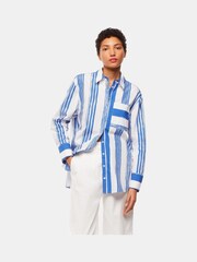 Whistles Oversized Blue Painted Stripe Shirt - Image 1 of 5