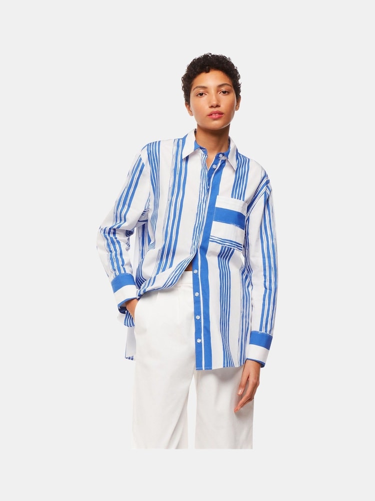 Whistles Oversized Blue Painted Stripe Shirt - Image 1 of 5