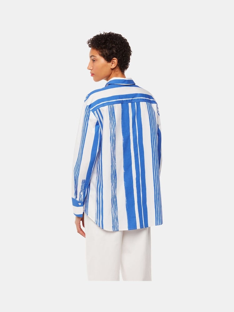 Whistles Oversized Blue Painted Stripe Shirt - Image 2 of 5