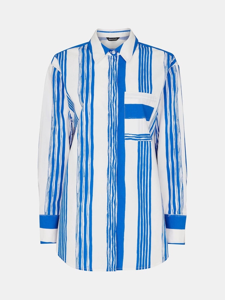 Whistles Oversized Blue Painted Stripe Shirt - Image 5 of 5