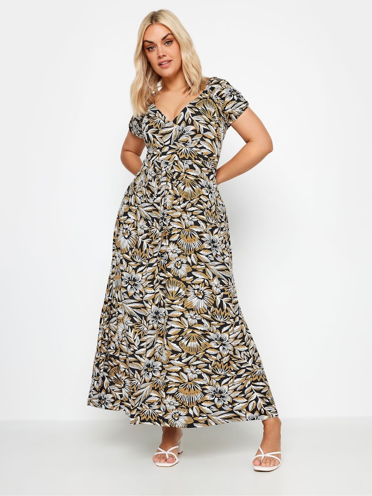 Yours Curve Black Floral Print Tiered Maxi Dress - Image 1 of 4 Yours Curve Black Floral Print Tiered Maxi Dress - Image 1 of 4
