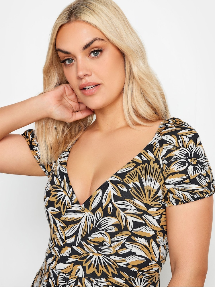 Yours Curve Black Floral Print Tiered Maxi Dress - Image 4 of 4 Yours Curve Black Floral Print Tiered Maxi Dress - Image 4 of 4