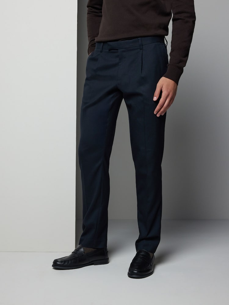 Navy Blue Textured Smart Trousers - Image 1 of 7