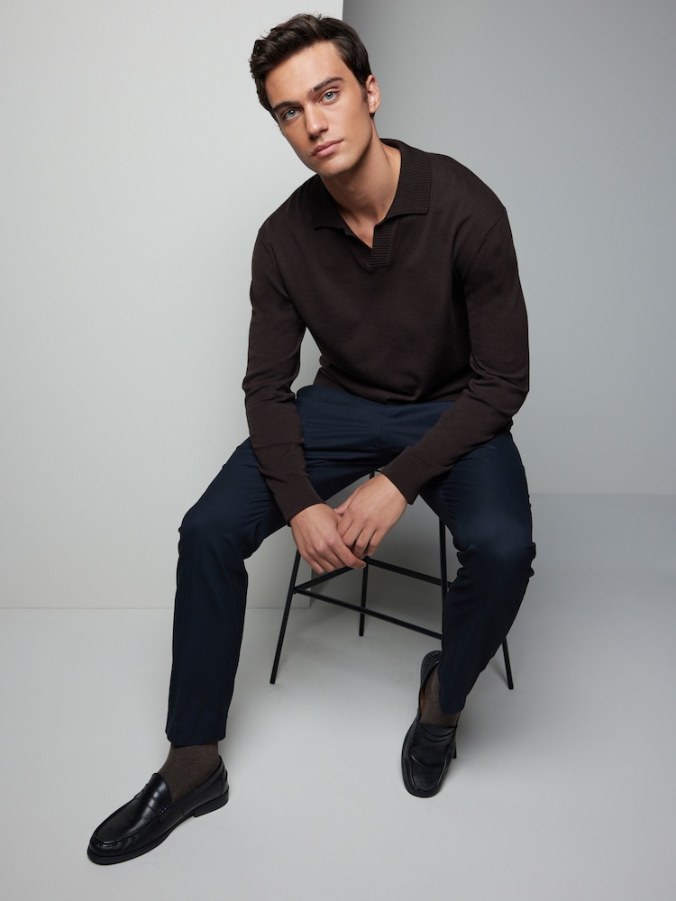 Navy Blue Textured Smart Trousers - Image 2 of 7