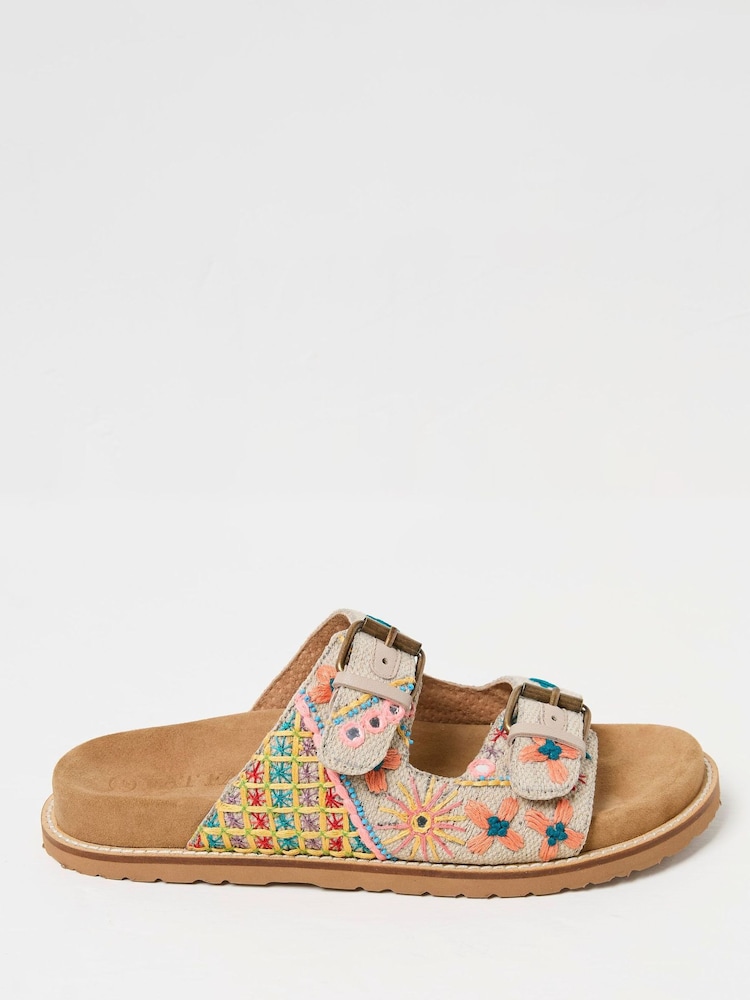 FatFace Meldon Natural Embroidered Flatform Sandals - Image 1 of 4 FatFace Meldon Natural Embroidered Flatform Sandals - Image 1 of 4