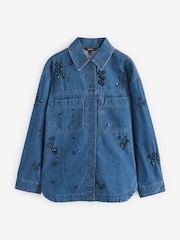 Mid Blue Embellished Denim 100% Cotton Shirt - Image 4 of 9