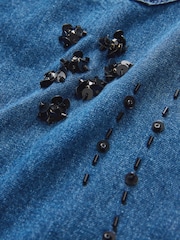 Mid Blue Embellished Denim 100% Cotton Shirt - Image 5 of 9