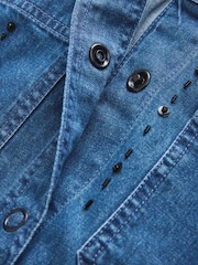 Mid Blue Embellished Denim 100% Cotton Shirt - Image 6 of 9