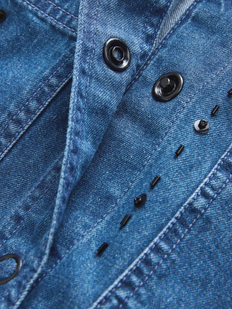 Mid Blue Embellished Denim 100% Cotton Shirt - Image 9 of 9