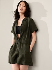 Athleta Khaki Green Linen Playsuit - Image 1 of 2