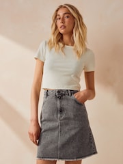 American Vintage Grey Yopday Denim Mini 100% Cotton Skirt - Image 1 of 4