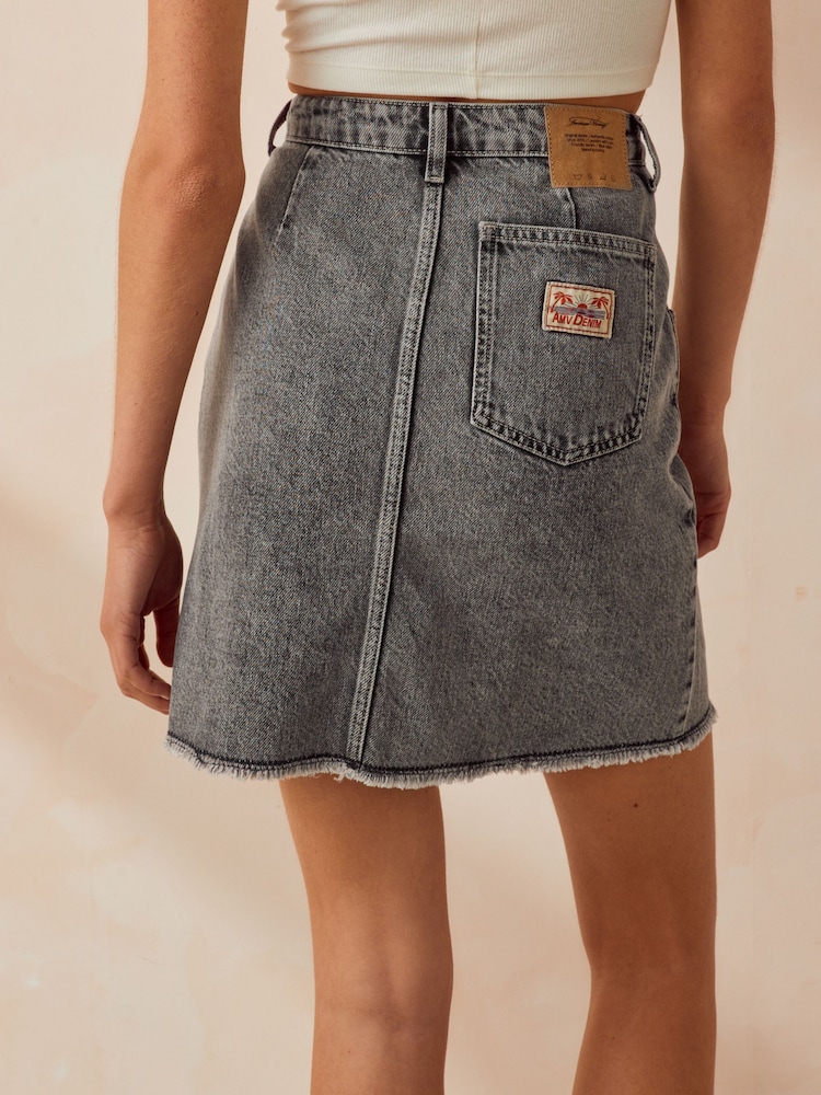 American Vintage Grey Yopday Denim Mini 100% Cotton Skirt - Image 2 of 4