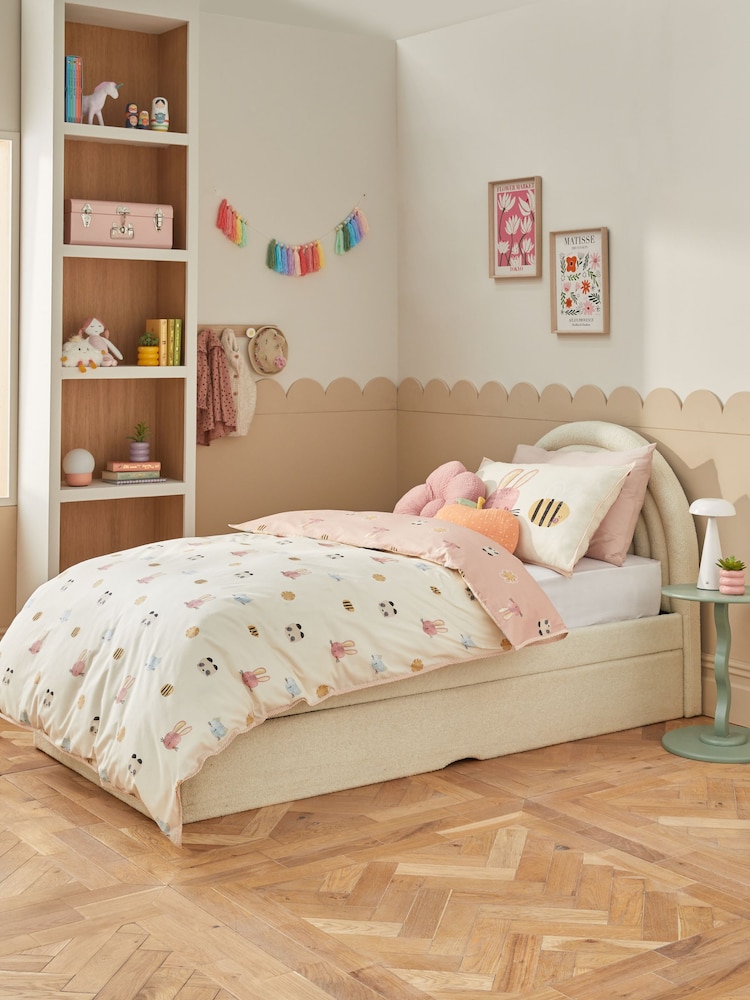 Soft Cosy Bouclé Ivory Kids Rainbow Upholstered Trundle Bed - Image 2 of 8