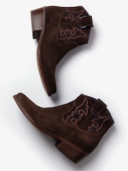 Penelope Chilvers Cassidy Suede Embroidered Brown Boots - Image 3 of 4