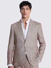 MOSS Brown Slim Fit Check Linen Jacket - Image 1 of 6