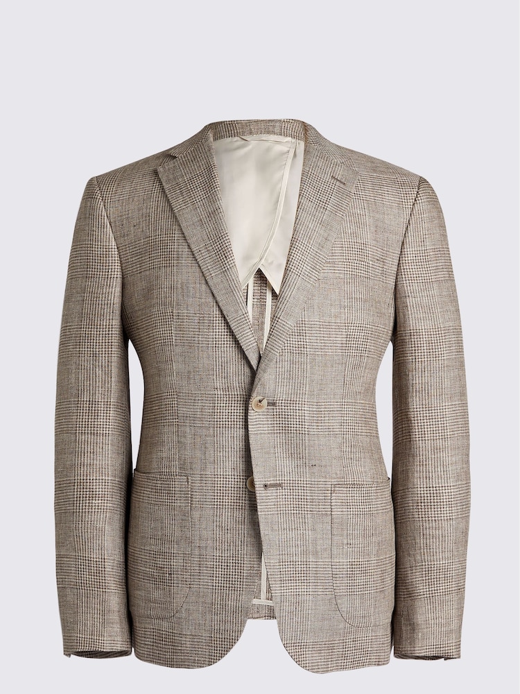MOSS Brown Slim Fit Check Linen Jacket - Image 6 of 6