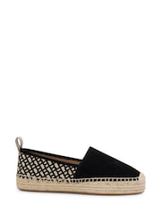 BOSS Black Suede Slip-On Espadrilles With Embroidered Monograms - Image 2 of 4
