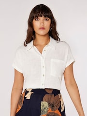 Apricot Cream Ladder Trim Linen Top - Image 1 of 4
