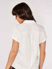 Apricot Cream Ladder Trim Linen Top - Image 2 of 4