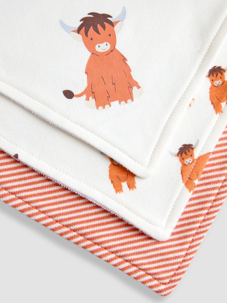 JoJo Maman Bébé Ecru Highland Cow Dribble Bibs 3 Pack - Image 8 of 8