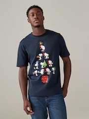 Navy Snoopy 100% Cotton Licence Christmas T-Shirt - Image 1 of 6