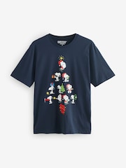 Navy Snoopy 100% Cotton Licence Christmas T-Shirt - Image 4 of 6