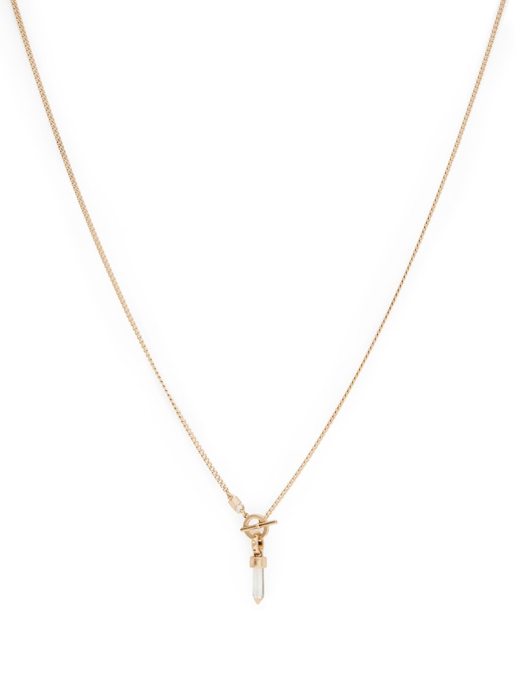AllSaints Gold Stone Prism Pendant Long Necklace - Image 1 of 4 AllSaints Gold Stone Prism Pendant Long Necklace - Image 1 of 4
