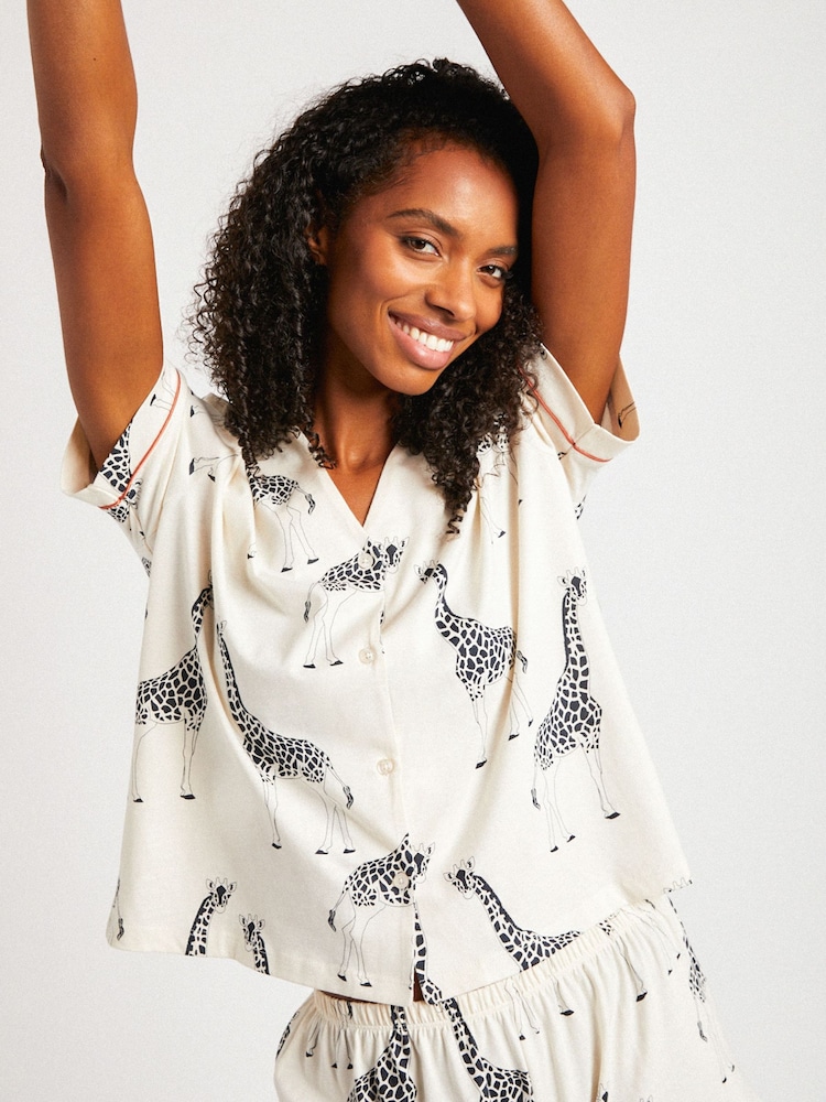 Chelsea Peers White Cotton Giraffe Print Short Pyjamas Set - Image 2 of 5